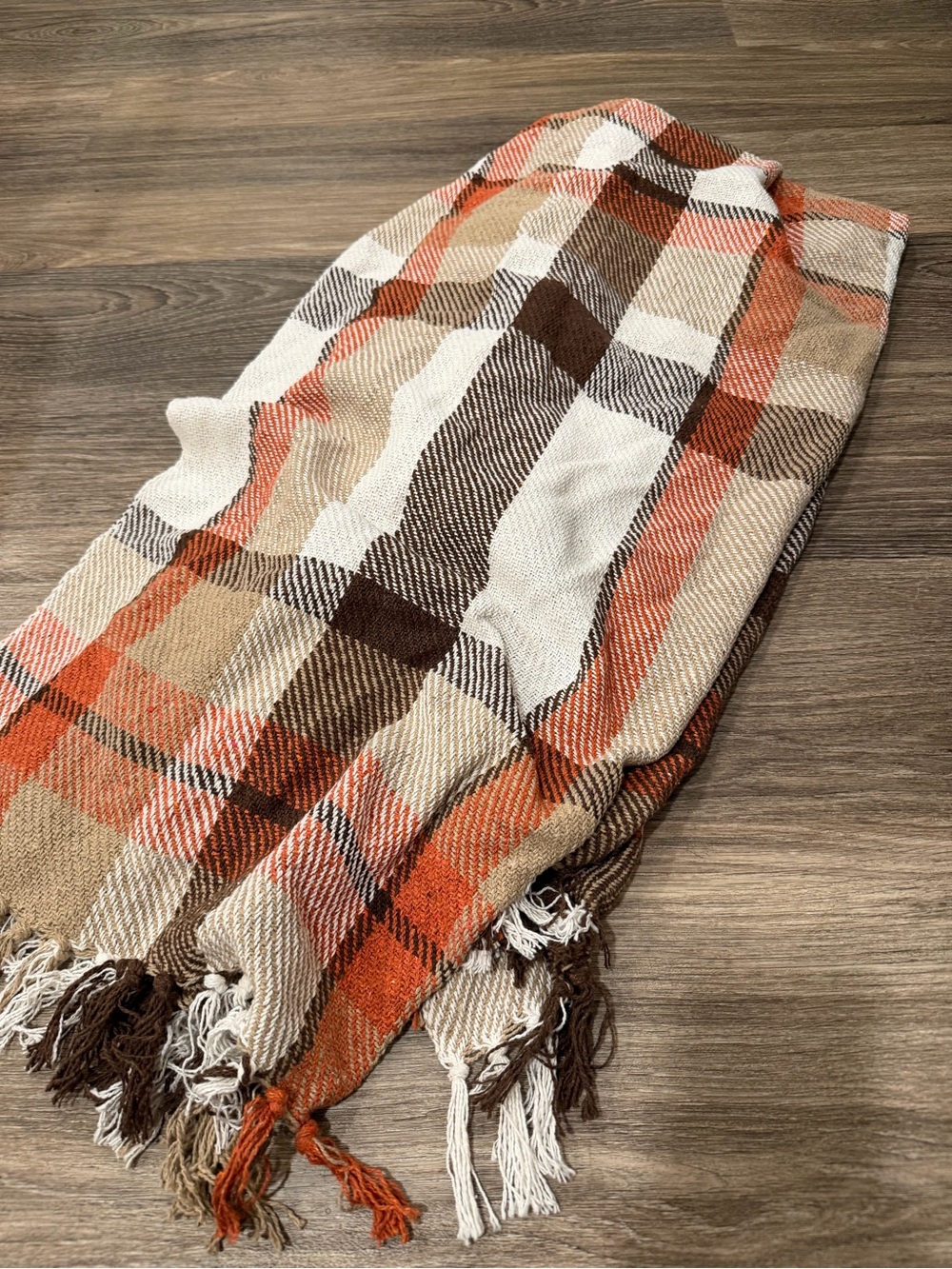 Hobby Lobby Plaid Throw Blanket - Orange, Brown & Cream